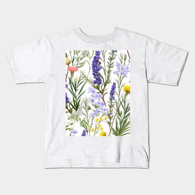 Aromatic Symphony: Organic Summers in Lavender and Herbs Kids T-Shirt by SusannesArtShop